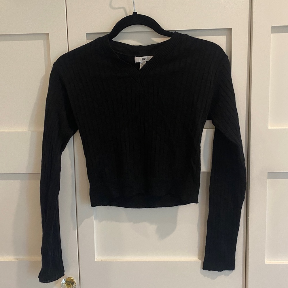 BP Womens V-neck sweater, black ribbed XS